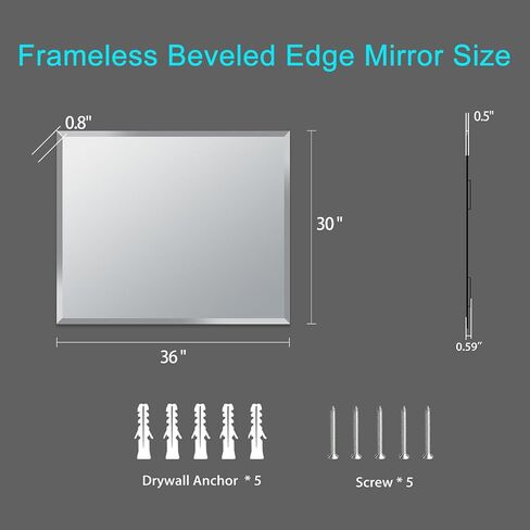 30x30 Inch Bathroom Mirror Frameless Beveled Edge Rectangle Wall Mirror Explosion Proof and Shatterproof Bathroom Vanity Mirror Wall Mounted Hang Firmly (Horizontal or Vertical) in Saudi Arabia