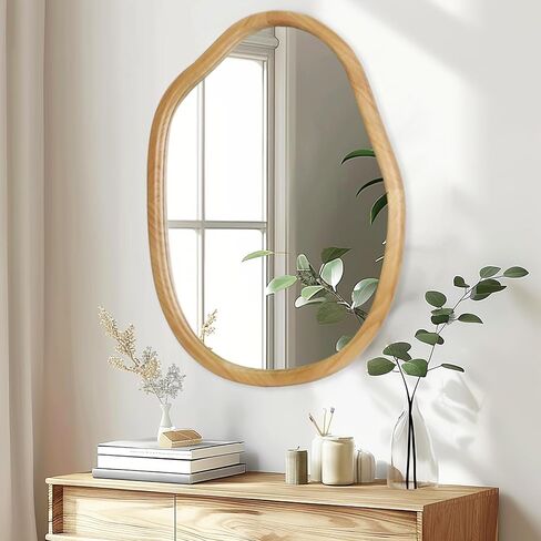 Gluck Plants Irregular Wall Mirror,Wood 22X30 Large Asymmetrical Modern Vanity Bathroom Farmhouse Abstract Walnut Nature Mirror for Bedroom Living Room Entryway in Saudi Arabia