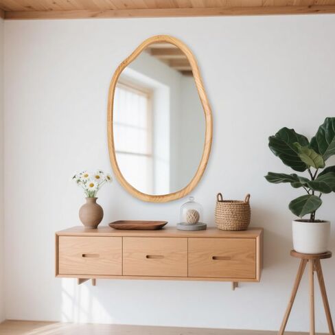 Gluck Plants Irregular Wall Mirror,Wood 22X30 Large Asymmetrical Modern Vanity Bathroom Farmhouse Abstract Walnut Nature Mirror for Bedroom Living Room Entryway in Saudi Arabia