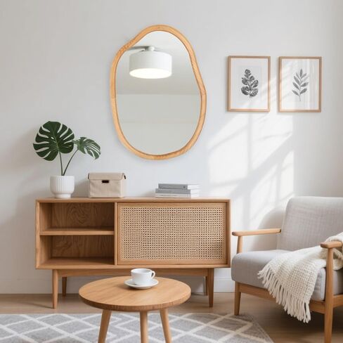 Gluck Plants Irregular Wall Mirror,Wood 22X30 Large Asymmetrical Modern Vanity Bathroom Farmhouse Abstract Walnut Nature Mirror for Bedroom Living Room Entryway in Saudi Arabia
