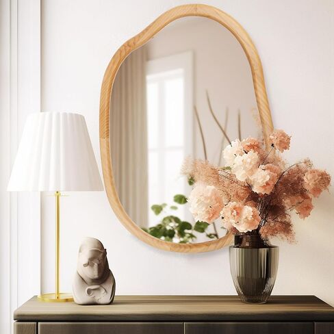 Gluck Plants Irregular Wall Mirror,Wood 22X30 Large Asymmetrical Modern Vanity Bathroom Farmhouse Abstract Walnut Nature Mirror for Bedroom Living Room Entryway in Saudi Arabia