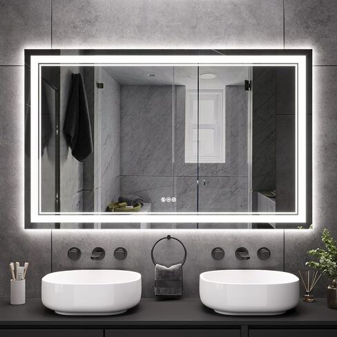 60 x 36 Inch Led Bathroom Mirror with Front and Backlight, Wall-Mounted Vanity Mirrors with Dimmable 3 Color Lights, Anti-Fog and Memory (Horizontal/Vertical) in Saudi Arabia