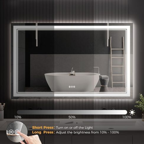 60 x 36 Inch Led Bathroom Mirror with Front and Backlight, Wall-Mounted Vanity Mirrors with Dimmable 3 Color Lights, Anti-Fog and Memory (Horizontal/Vertical) in Saudi Arabia