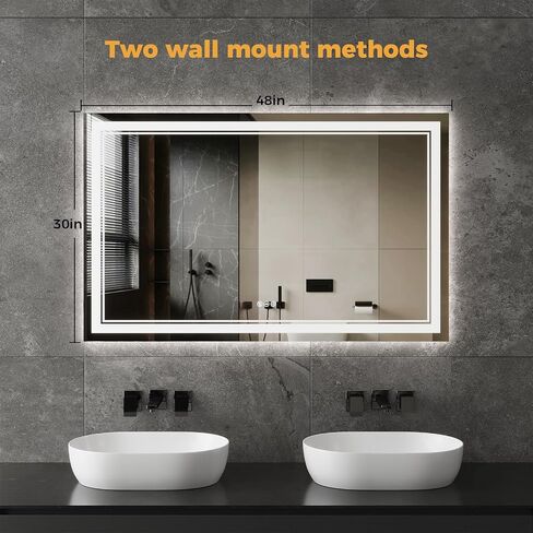 60 x 36 Inch Led Bathroom Mirror with Front and Backlight, Wall-Mounted Vanity Mirrors with Dimmable 3 Color Lights, Anti-Fog and Memory (Horizontal/Vertical) in Saudi Arabia