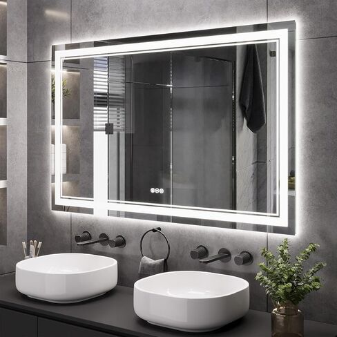 60 x 36 Inch Led Bathroom Mirror with Front and Backlight, Wall-Mounted Vanity Mirrors with Dimmable 3 Color Lights, Anti-Fog and Memory (Horizontal/Vertical) in Saudi Arabia