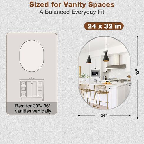 24x32 Inch Brushed Nickel Oval Bathroom Mirror, Wall Mounted Vanity Mirror for Over Sink, Tempered Glass with Aluminum Frame, Vertical or Horizontal Hanging in Saudi Arabia