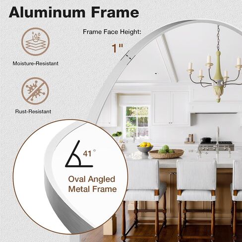 24x32 Inch Brushed Nickel Oval Bathroom Mirror, Wall Mounted Vanity Mirror for Over Sink, Tempered Glass with Aluminum Frame, Vertical or Horizontal Hanging in Saudi Arabia