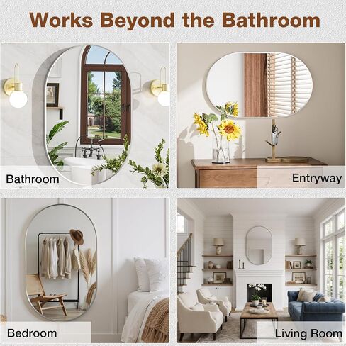 24x32 Inch Brushed Nickel Oval Bathroom Mirror, Wall Mounted Vanity Mirror for Over Sink, Tempered Glass with Aluminum Frame, Vertical or Horizontal Hanging in Saudi Arabia
