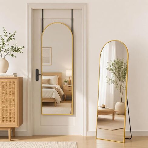 Antok 56" x14" Arched Full Length Floor Mirror, Gold Aluminum Frame, Free Standing/Wall Mount/Leaning for Bedroom, Living Room, Dressing Room in Saudi Arabia