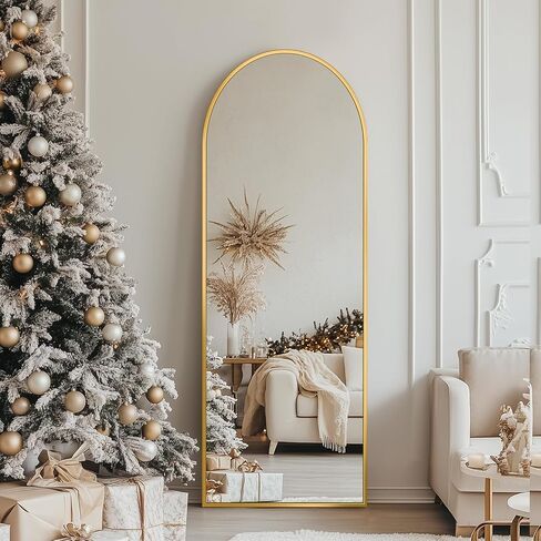 Antok 56" x14" Arched Full Length Floor Mirror, Gold Aluminum Frame, Free Standing/Wall Mount/Leaning for Bedroom, Living Room, Dressing Room in Saudi Arabia