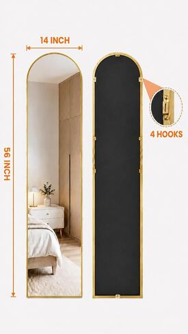 Antok 56" x14" Arched Full Length Floor Mirror, Gold Aluminum Frame, Free Standing/Wall Mount/Leaning for Bedroom, Living Room, Dressing Room in Saudi Arabia