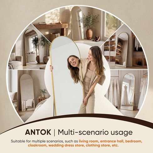 Antok 56" x14" Arched Full Length Floor Mirror, Gold Aluminum Frame, Free Standing/Wall Mount/Leaning for Bedroom, Living Room, Dressing Room in Saudi Arabia