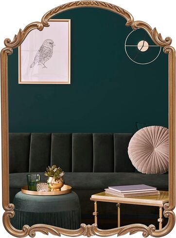 Wylde Iris English Estate Carved Arch Wood Wall Mirror, Mirror for Entryway, Living Room, Bathroom, Antique Black, 22x30 in Kuwait