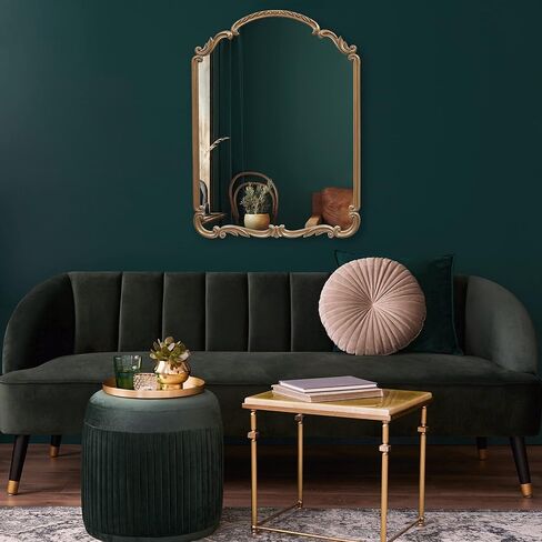 Wylde Iris English Estate Carved Arch Wood Wall Mirror, Mirror for Entryway, Living Room, Bathroom, Antique Black, 22x30 in Kuwait