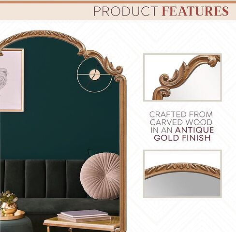 Wylde Iris English Estate Carved Arch Wood Wall Mirror, Mirror for Entryway, Living Room, Bathroom, Antique Black, 22x30 in Kuwait