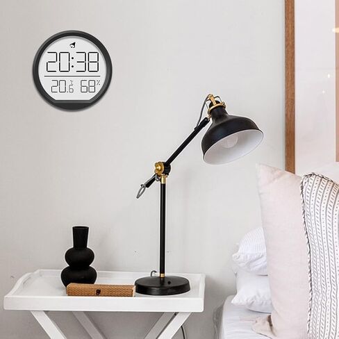 Multi-Function Indoor Wall Clock with LED Display Showing Time Date Temperature and Humidity, 12/24 Hour Format, Fahrenheit and Celsius Switch, Desk or Refrigerator Mount(Black) in Saudi Arabia