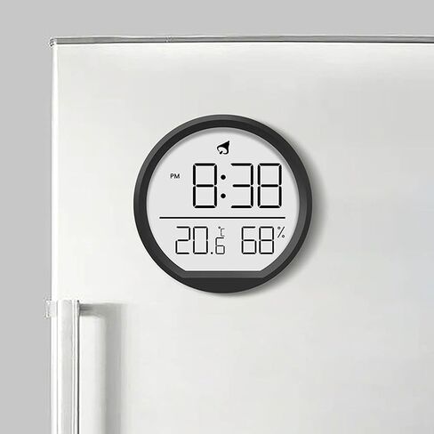 Multi-Function Indoor Wall Clock with LED Display Showing Time Date Temperature and Humidity, 12/24 Hour Format, Fahrenheit and Celsius Switch, Desk or Refrigerator Mount(Black) in Saudi Arabia