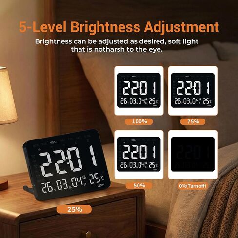 10.64 Inch Digital Wall Clock, Large LED Display, Alarm, Dimmable Brightness, Date Weekday Temperature Humidity Timer for Bedroom Living Room Office Classroom Gym, Black in Kuwait