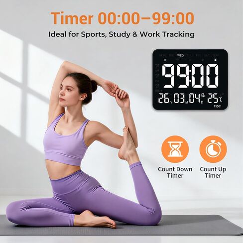 10.64 Inch Digital Wall Clock, Large LED Display, Alarm, Dimmable Brightness, Date Weekday Temperature Humidity Timer for Bedroom Living Room Office Classroom Gym, Black in Kuwait