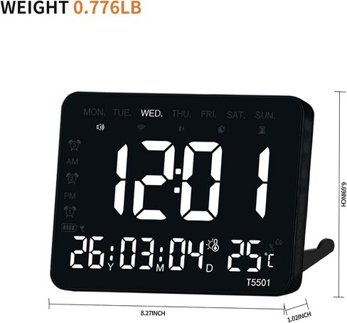 10.64 Inch Digital Wall Clock, Large LED Display, Alarm, Dimmable Brightness, Date Weekday Temperature Humidity Timer for Bedroom Living Room Office Classroom Gym, Black in Kuwait