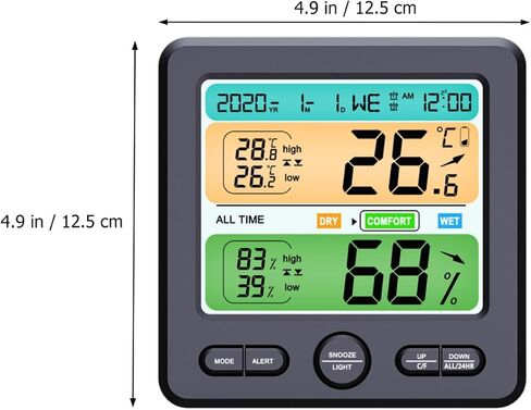 BESPORTBLE Digital Indoor Thermohygrometer Clock with Large Screen, Wall-Mounted Electronic Thermometer Hygrometer for Home, High-Precision Temperature and Humidity Monitor, Household Weather in Kuwait