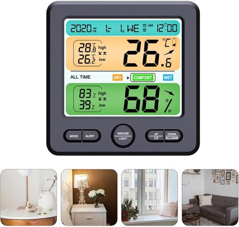 BESPORTBLE Digital Indoor Thermohygrometer Clock with Large Screen, Wall-Mounted Electronic Thermometer Hygrometer for Home, High-Precision Temperature and Humidity Monitor, Household Weather in Kuwait