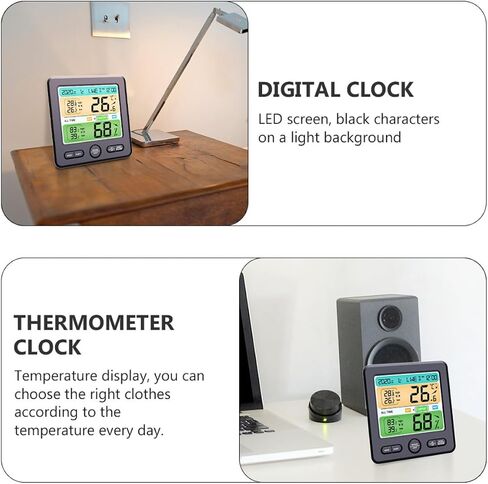 BESPORTBLE Digital Indoor Thermohygrometer Clock with Large Screen, Wall-Mounted Electronic Thermometer Hygrometer for Home, High-Precision Temperature and Humidity Monitor, Household Weather in Kuwait