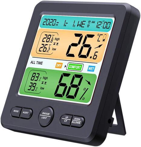 SHINEOFI Electronic Thermohygrometer Clock Wall-Mounted with Large Screen Digital Thermometer Hygrometer for Home Indoor Temperature and Humidity Monitoring in Kuwait