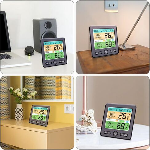 SHINEOFI Electronic Thermohygrometer Clock Wall-Mounted with Large Screen Digital Thermometer Hygrometer for Home Indoor Temperature and Humidity Monitoring in Kuwait
