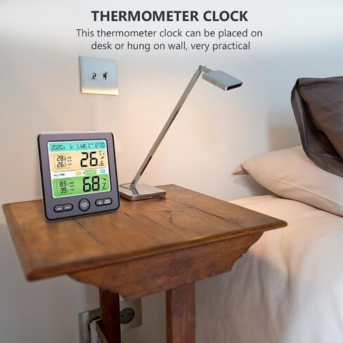 SHINEOFI Electronic Thermohygrometer Clock Wall-Mounted with Large Screen Digital Thermometer Hygrometer for Home Indoor Temperature and Humidity Monitoring in Kuwait