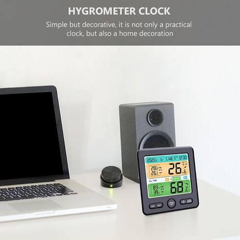 SHINEOFI Electronic Thermohygrometer Clock Wall-Mounted with Large Screen Digital Thermometer Hygrometer for Home Indoor Temperature and Humidity Monitoring in Kuwait