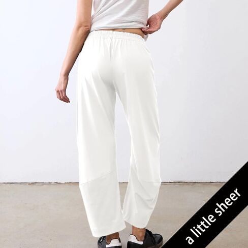 SeeLuNa Women Barrel Travel Pants Elastic Waistband Tapered Leg Baggy Mid Rise Work Trousers Lounge Pant with Pockets(White,S) in Saudi Arabia