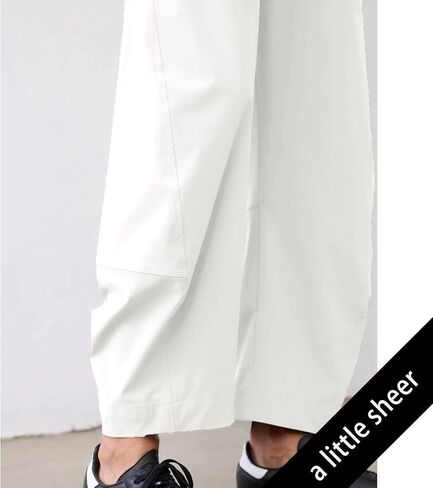 SeeLuNa Women Barrel Travel Pants Elastic Waistband Tapered Leg Baggy Mid Rise Work Trousers Lounge Pant with Pockets(White,S) in Saudi Arabia