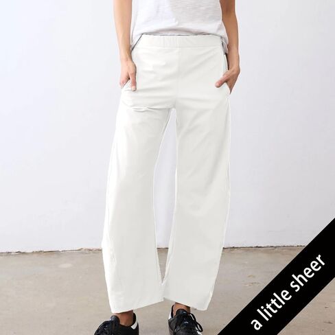 SeeLuNa Women Barrel Travel Pants Elastic Waistband Tapered Leg Baggy Mid Rise Work Trousers Lounge Pant with Pockets(White,S) in Saudi Arabia