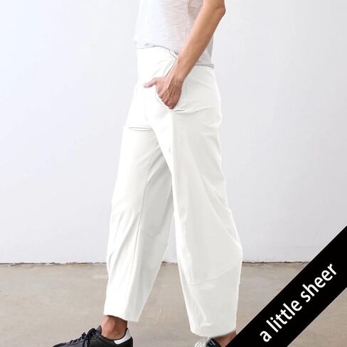 SeeLuNa Women Barrel Travel Pants Elastic Waistband Tapered Leg Baggy Mid Rise Work Trousers Lounge Pant with Pockets(White,S) in Saudi Arabia