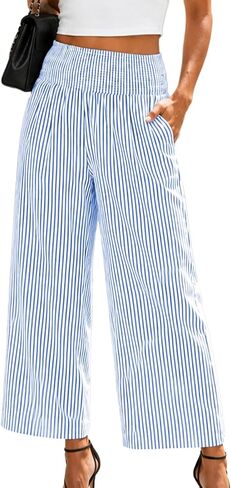Women Wide Leg High Waisted Pants Striped & Plaid Casual Pants for Everyday in Saudi Arabia