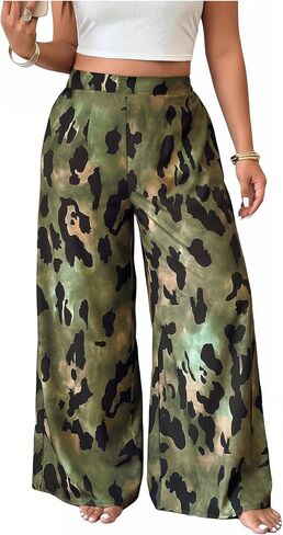 Floerns Women's Plus Size Floral Wide Leg Palazzo Pants Elastic High Waist Trousers in Kuwait
