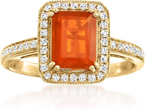 Ross-Simons Fire Opal and .21 ct. t.w. Diamond Ring in 14kt Yellow Gold in Kuwait