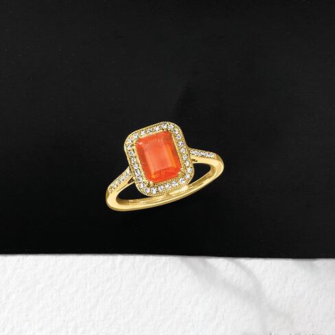 Ross-Simons Fire Opal and .21 ct. t.w. Diamond Ring in 14kt Yellow Gold in Kuwait