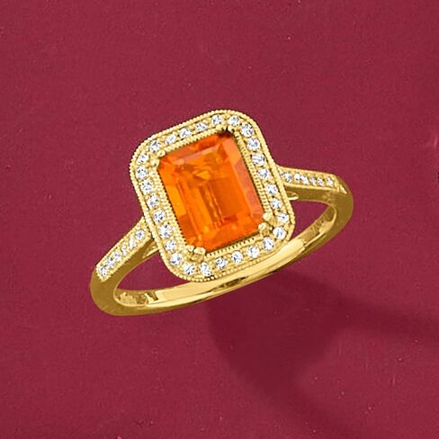 Ross-Simons Fire Opal and .21 ct. t.w. Diamond Ring in 14kt Yellow Gold in Kuwait