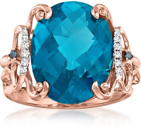 Ross-Simons 10.00 Carat London Blue Topaz Ring With Blue and White Diamonds in 14kt Rose Gold in Kuwait