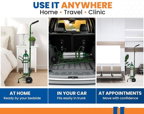 Oxygen Tank Cart for M6, M9, MD, and ME Tanks - Portable Oxygen Tank Holder with Wheels - Carbon Steel O2 Roller Cart Carrier Trolley - Rust-Resistant, Lightweight, Easy Mobility - Double in Saudi Arabia