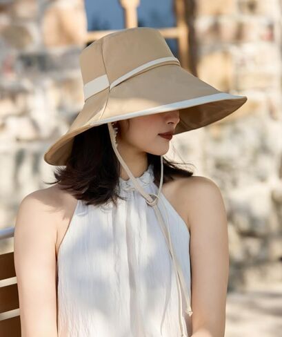 Women Wide Brim Sun Hats UV Protection Bucket Hat, Breathable & Packable Summer Beach Hat for Outdoor Travel & Garden in Kuwait