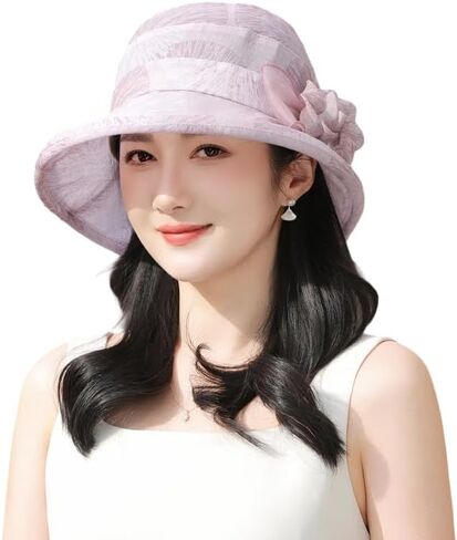 Women Organza Sun Hat Kentucky Bucket Hats Church Derby Beach Hats Bowler Fascinator Tea Party Cocktail in Saudi Arabia