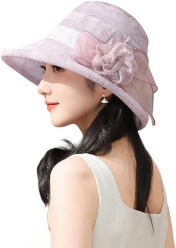 Women Organza Sun Hat Kentucky Bucket Hats Church Derby Beach Hats Bowler Fascinator Tea Party Cocktail in Saudi Arabia