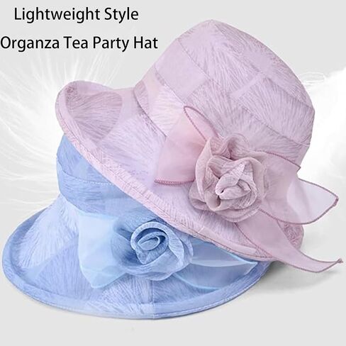 Women Organza Sun Hat Kentucky Bucket Hats Church Derby Beach Hats Bowler Fascinator Tea Party Cocktail in Saudi Arabia