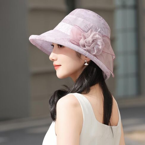 Women Organza Sun Hat Kentucky Bucket Hats Church Derby Beach Hats Bowler Fascinator Tea Party Cocktail in Saudi Arabia