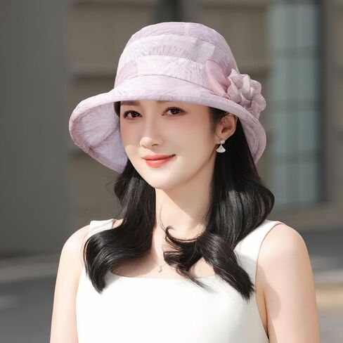 Women Organza Sun Hat Kentucky Bucket Hats Church Derby Beach Hats Bowler Fascinator Tea Party Cocktail in Saudi Arabia