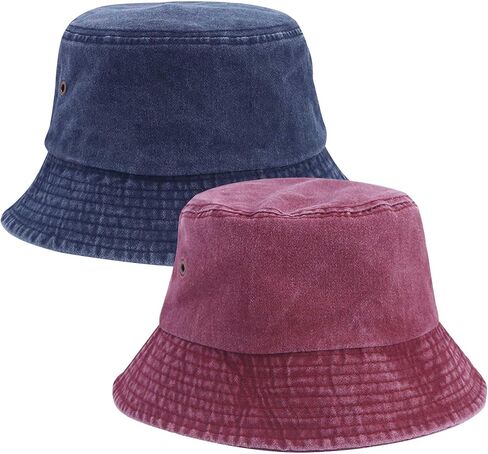 2pcs Bucket Hat for Women and Men Travel Golf Beach Fishing Outdoor Vacation Fisherman Cap Vintage Washed Denim Hats in Saudi Arabia