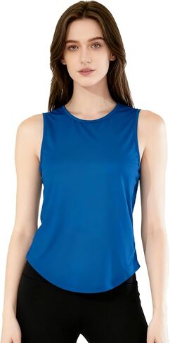 Workout Tops for Women Sleeveless Crew Neck Loose Fit Tank Running Yoga Tank Tops Women's Gym top in Kuwait